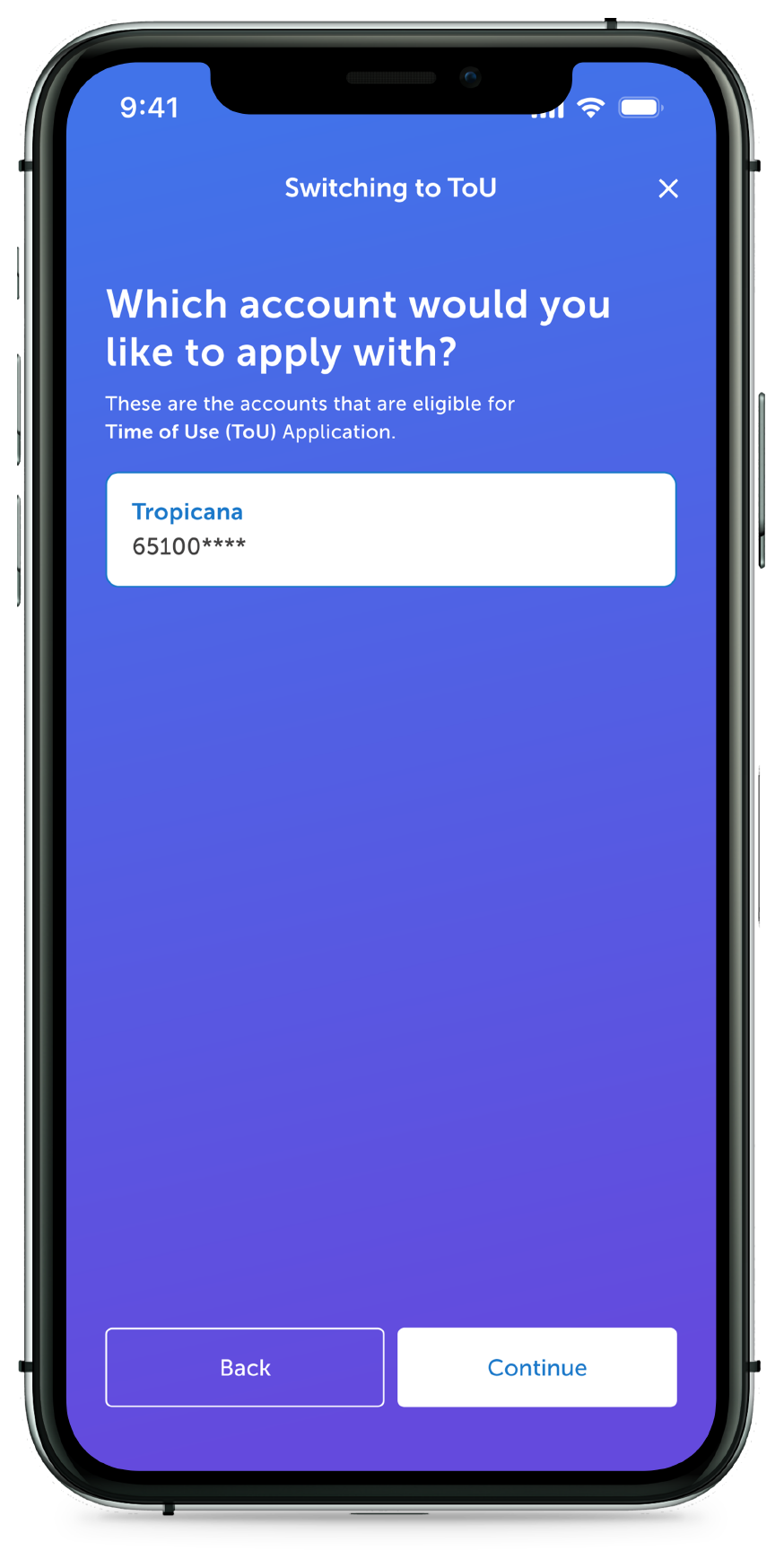 Select TNB account that's eligible for ToU application
